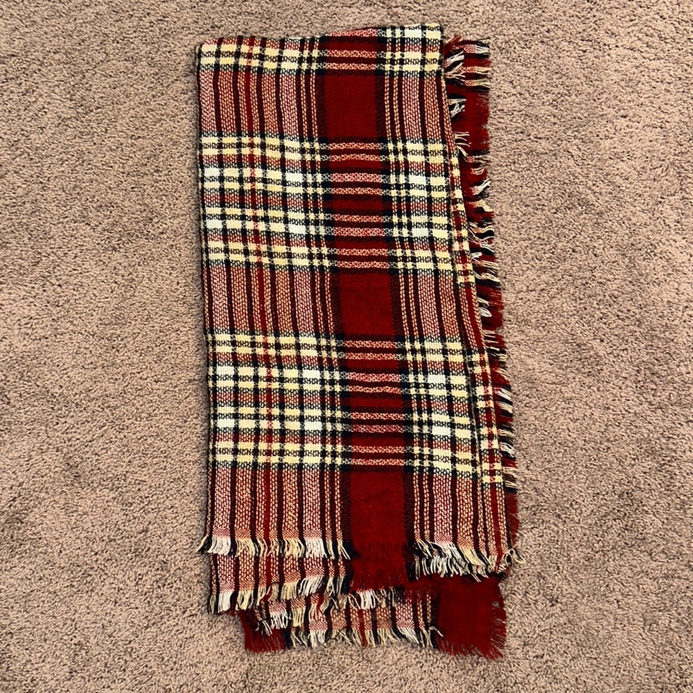 Red White Blue and Tan Plaid Scarf